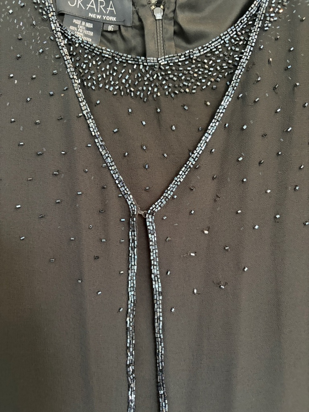 J Kara Black Beaded Long Dress/Jacket with Sheer Sleeves Sz 16 Wedding/ Mother - Picture 8 of 15